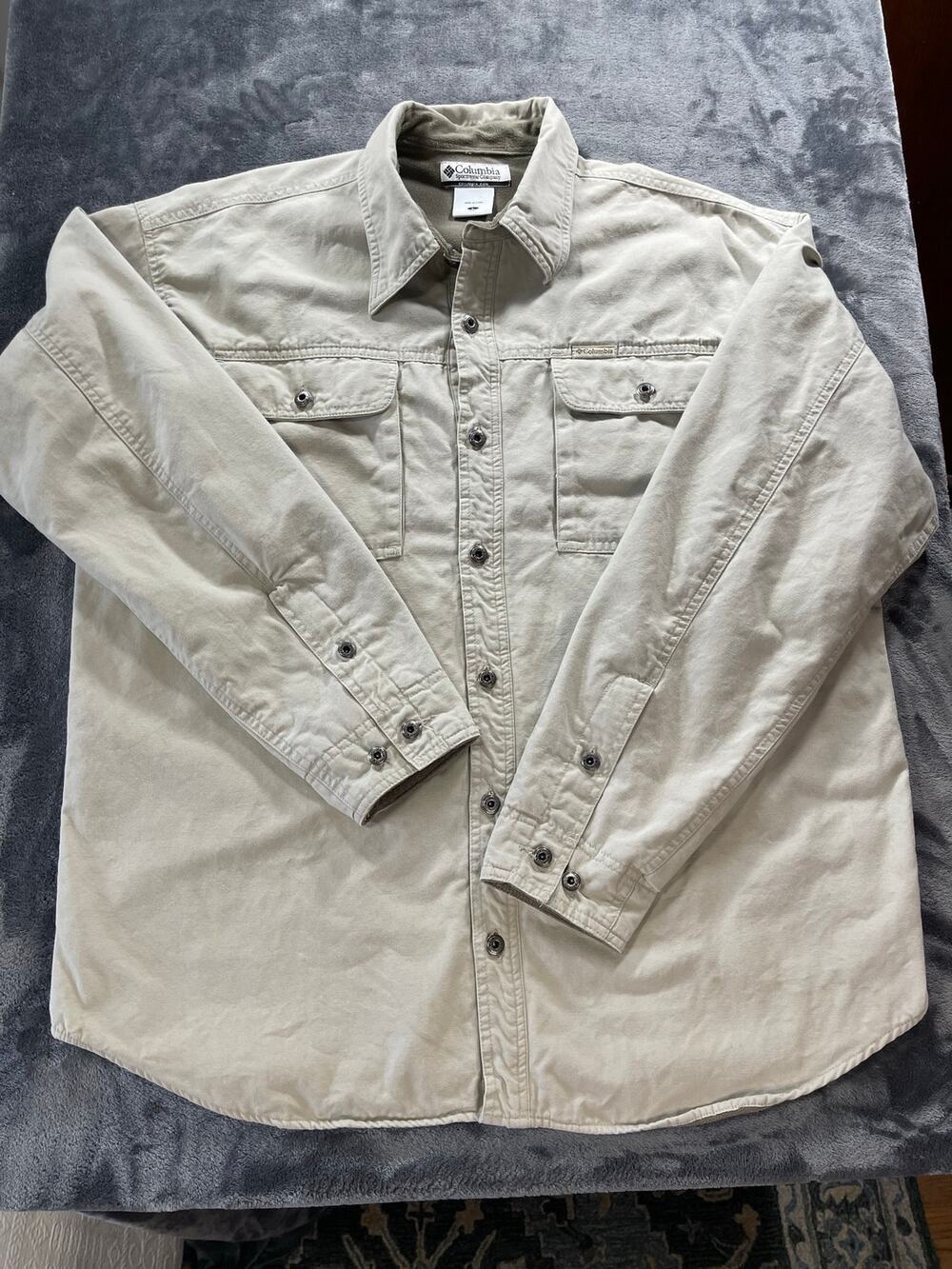 Columbia Mens Fleece Lined Canvas Shirt Jacket Shacket Tan Beige XL